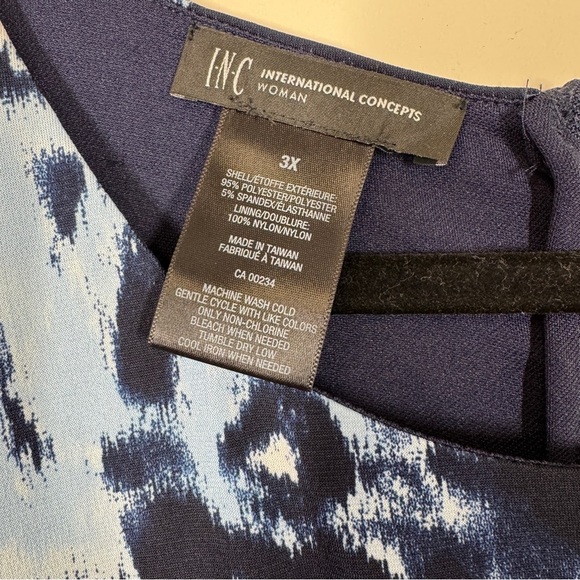 INC International Concepts Asymmetrical 3/4 Sleeves Blue Printed Dress Size 3x - Picture 6 of 14